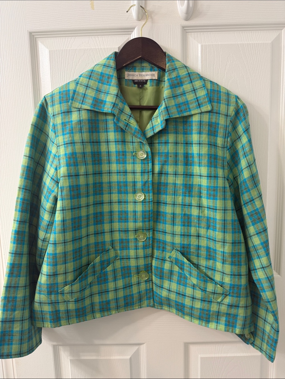 Vintage Jessica Holbrook Green and Blue Plaid Blazer